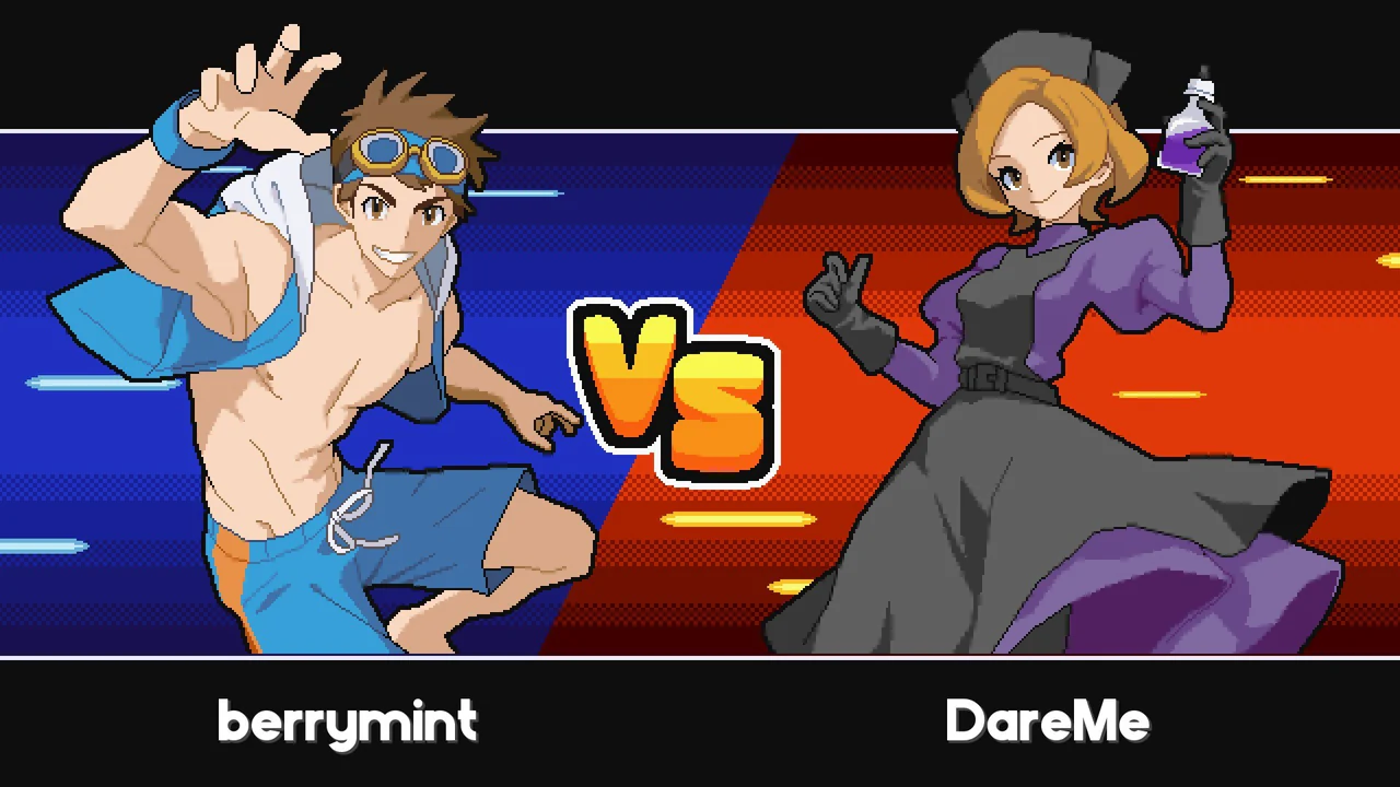 A versus screen pairs two named players behind their trainer artwork before a battle begins.